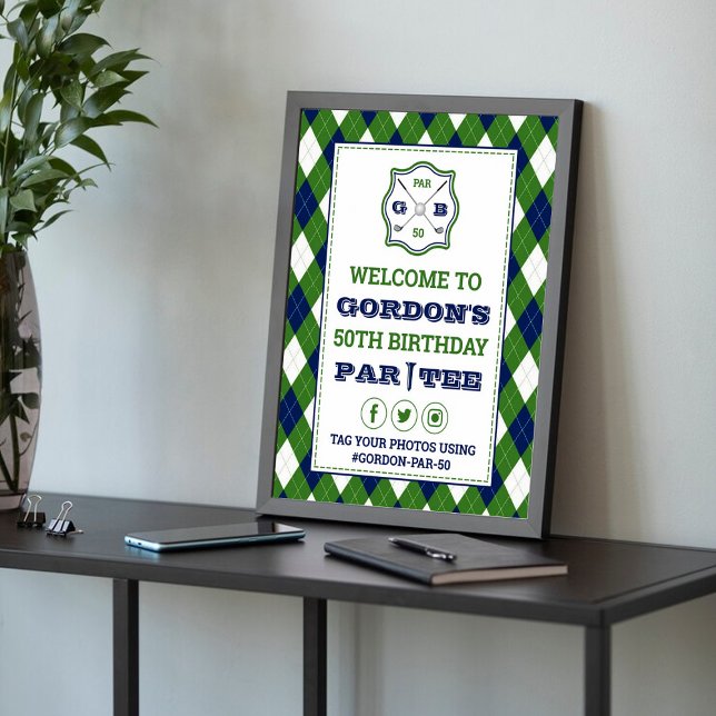Modernes Raute Muster Golf jedes Alter Geburtstag  Poster (Von Creator hochgeladen)