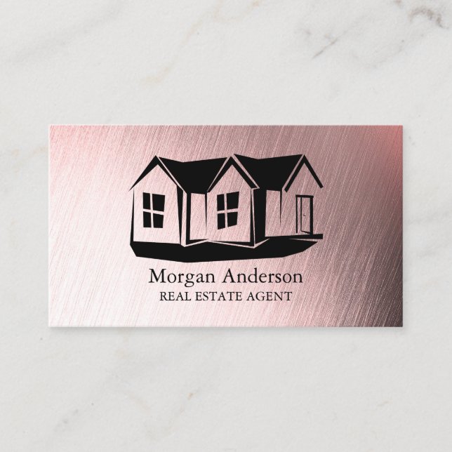 Modernes Real Anwesen Agent Rose Gold Brushed Meta Visitenkarte (Vorderseite)