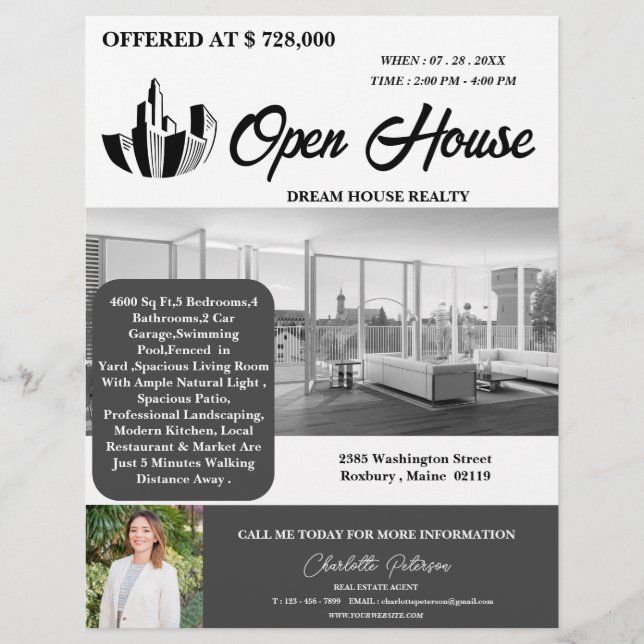 Modernes Real Anwesen Open House Flyer (Vorne)