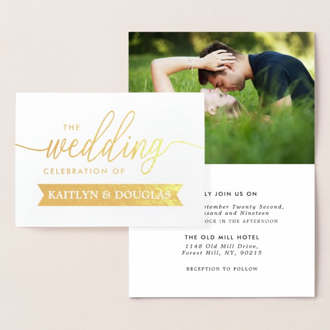 Modernes REAL FOIL Script Einladung Gold (Anzeige)