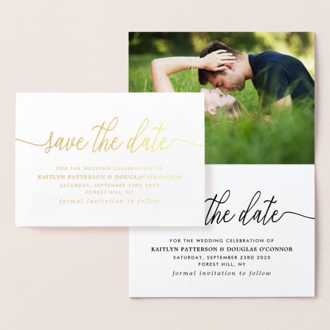 Modernes REAL FOLIE Script Save the Date Gold Folienkarte (Anzeige)