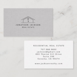 Modernes Realtor-Haus-Logo Grau Faux-Linen Visitenkarte