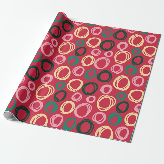 Modernes Red Black Gold Circles Weihnachtsmuster Geschenkpapier (Ungerollt)