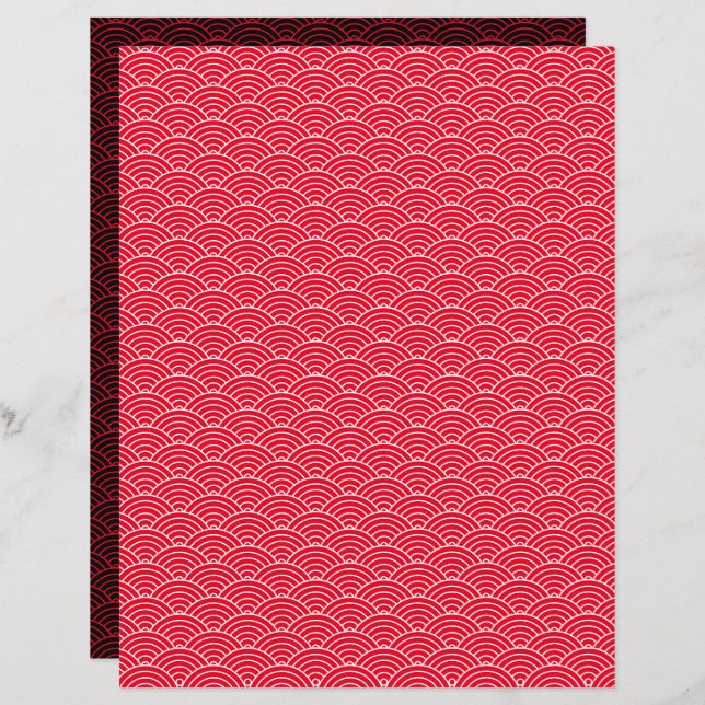 Modernes Red Black Japanisch Wave Scrapbook Paper (Vorne/Hinten)