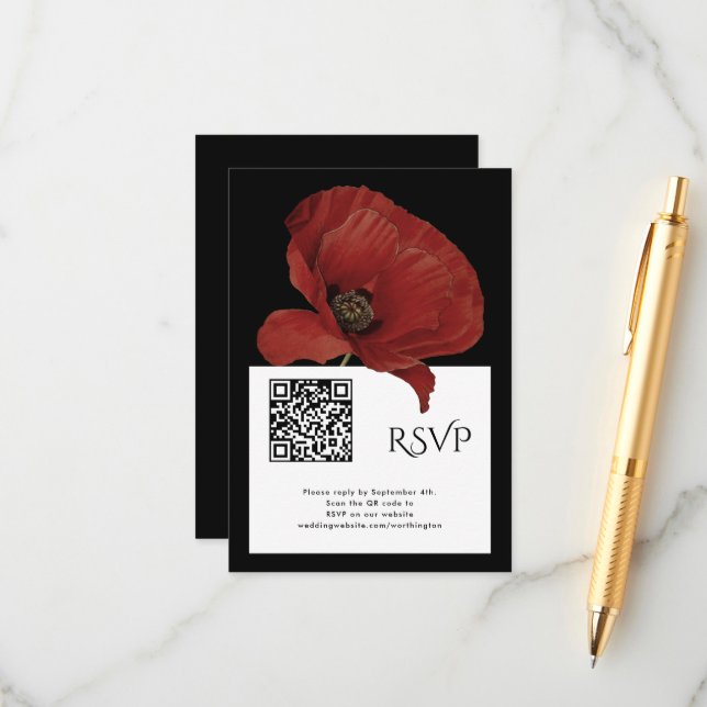 Modernes Red Black UAWG mit QR Code Wedding Begleitkarte (Vorderseite/Rückseite Beispiel)