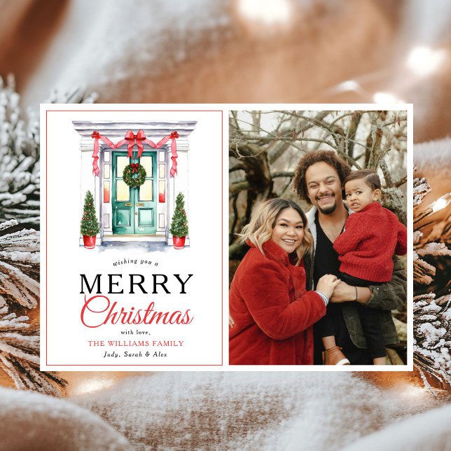 Modernes Red Bow Door Frohe Weihnachten Foto (Von Creator hochgeladen)