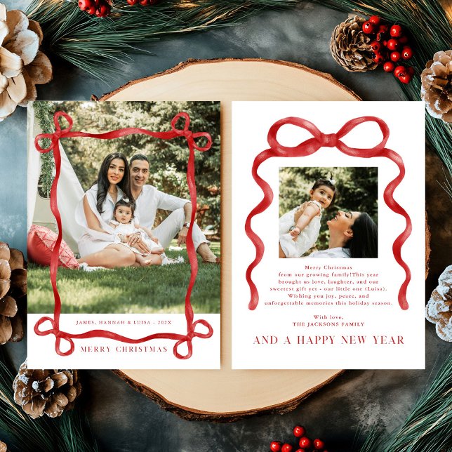 Modernes Red Bow Frohe Weihnachts-Foto Einladung (Von Creator hochgeladen)