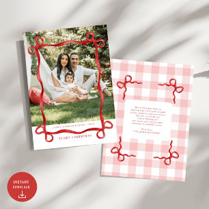 Modernes Red Bow Frohe Weihnachts-Foto Feiertagskarte