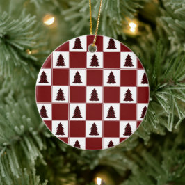 Modernes Red Buffalo Kariertes Weihnachtsbaummuste Keramik Ornament