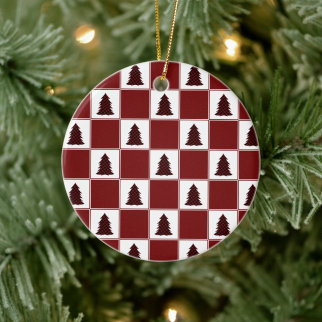 Modernes Red Buffalo Kariertes Weihnachtsbaummuste Keramik Ornament (Baum)