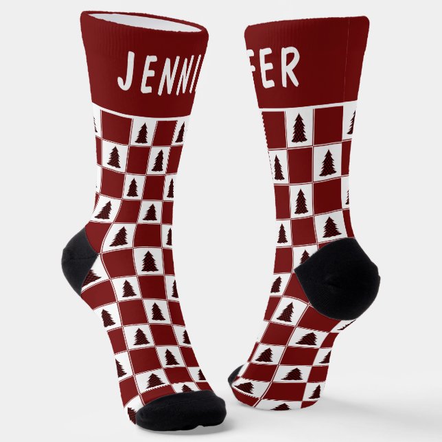 Modernes Red Buffalo Kariertes Weihnachtsbaummuste Socken (Gewinkelt)