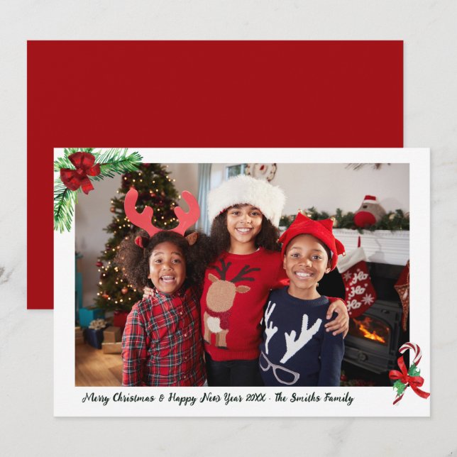 Modernes Red Candy Cane Foto Weihnachten (Vorne/Hinten)