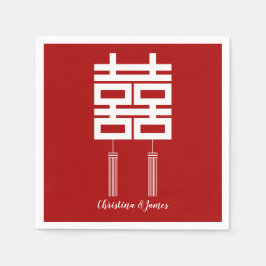 Modernes Red Double Happiness Hochzeit von Napkins Serviette