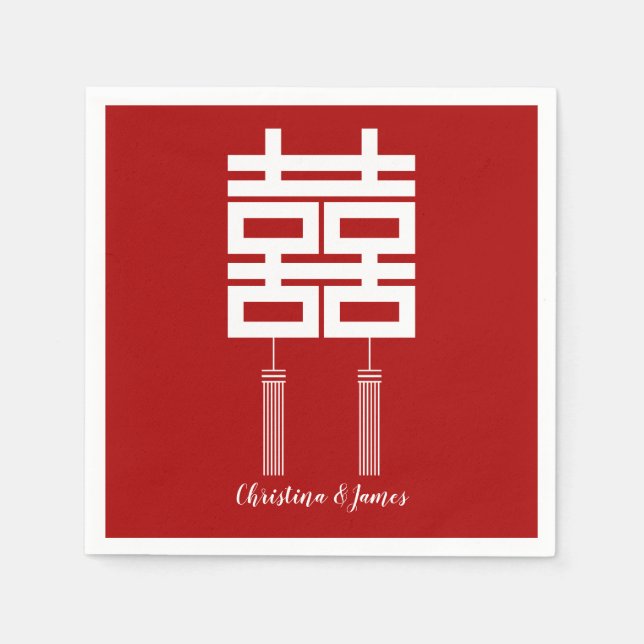 Modernes Red Double Happiness Hochzeit von Napkins Serviette (Vorderseite)
