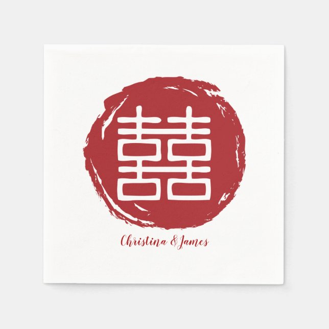 Modernes Red Double Happiness Hochzeit von Napkins Serviette (Vorderseite)