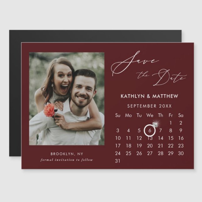 Modernes Red Elegant Script-Foto Save the Date Magneteinladung (Von Creator hochgeladen)
