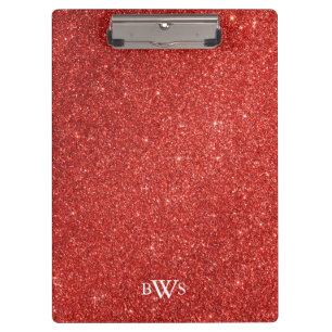 Modernes Red Glitzer Luxus Monogram Klemmbrett