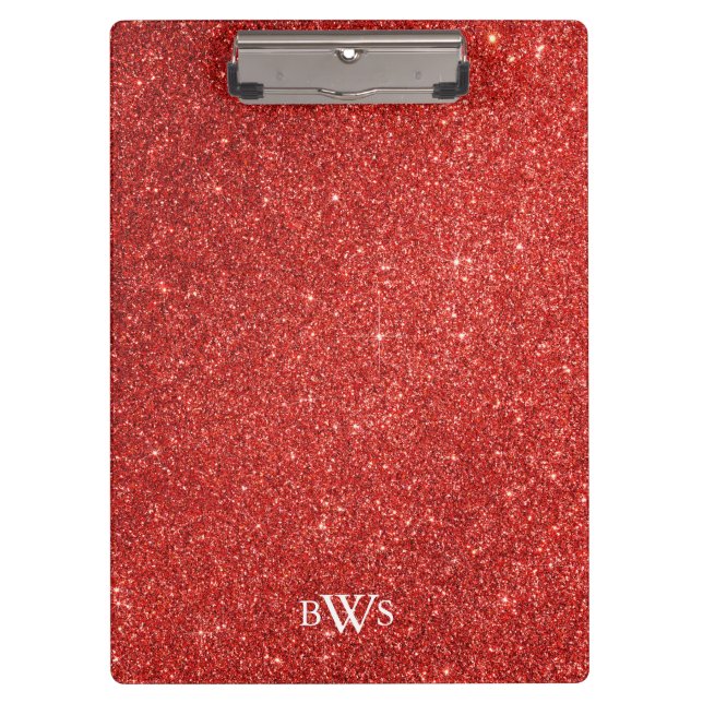 Modernes Red Glitzer Luxus Monogram Klemmbrett (Vorderseite)