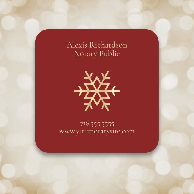 Modernes Red Gold Snowflake Notar Marketing Quadratischer Aufkleber (Von Creator hochgeladen)