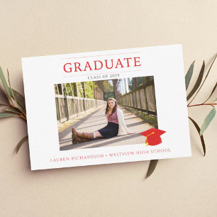 Modernes Red Graduation Party Foto Einladung