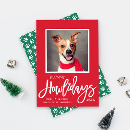 Modernes Red Green Happy Howlidays Puppy Dog Foto Feiertagskarte