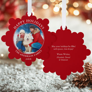 Modernes Red Happy Holidays Foto Ornament Karte