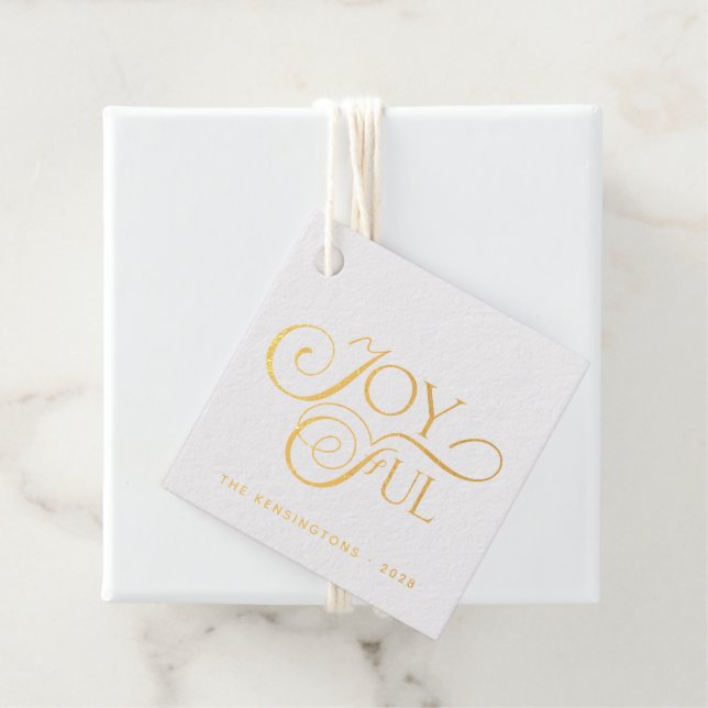 Modernes Red Joyful Holiday Weihnachten Gold Fossi Geschenkanhänger (Mit Box)