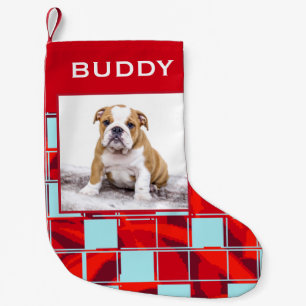 Modernes Red Kariert Bulldog Hund Foto Kleiner Weihnachtsstrumpf