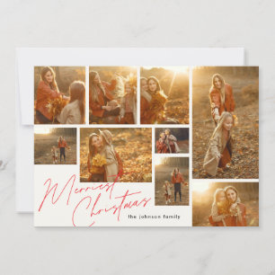 Modernes Red Merriest 9 Multi Collage Foto Feiertagskarte