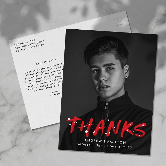 Modernes Red Paint Spritzer Foto Vielen Dank Postkarte (Von Creator hochgeladen)