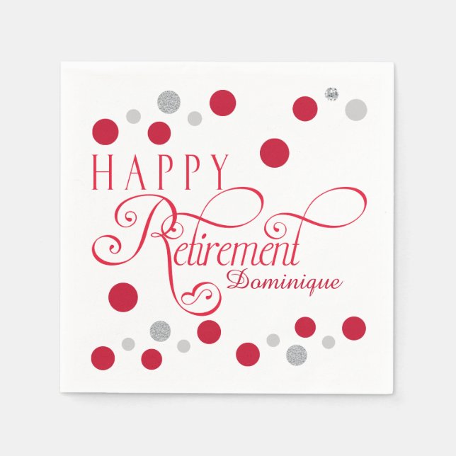 Modernes Red Retirement Party Napkins Serviette (Vorderseite)