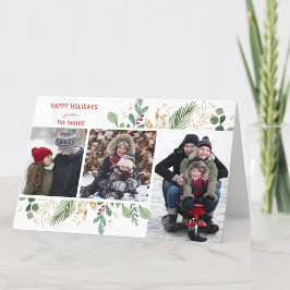 Modernes Red Script Green Foliage Floral Festival Feiertagskarte