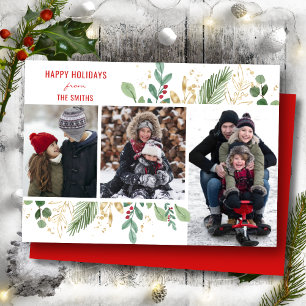 Modernes Red Script Green Foliage Floral Festival Feiertagskarte