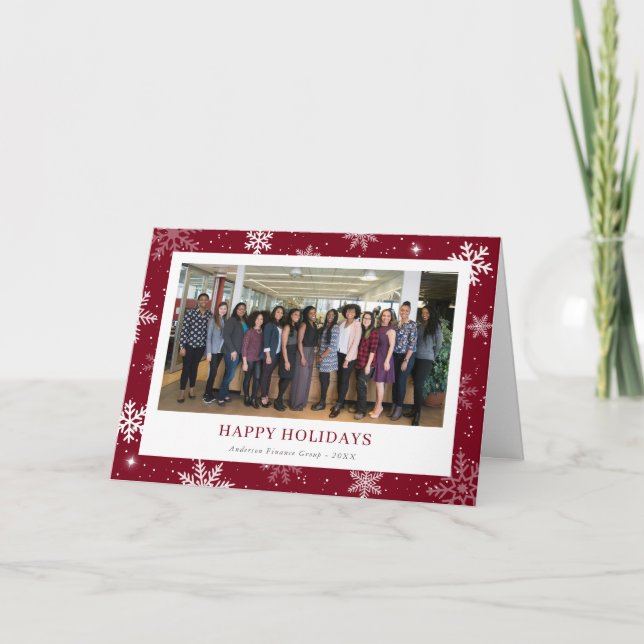 Modernes Red Snowflake Foto Business Feiertagskarte (Vorderseite)