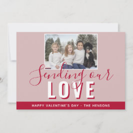 Modernes Red Valentine Day Script Family Foto Feiertagskarte