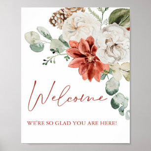Modernes Red Winter Christmas Bridal Willkommensze Poster