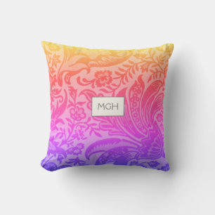 Modernes Regenbogen-Botanik-Monogramm Kissen