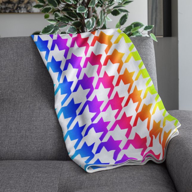 Modernes Regenbogen-Verlaufs-Houndstooth-Muster Fleecedecke (Von Creator hochgeladen)
