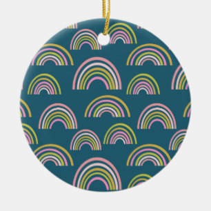 Modernes Regenbogendesign im Blue Holiday-Design Keramik Ornament