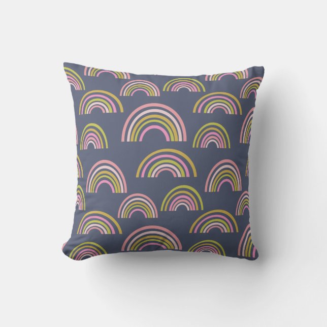 Modernes Regenbogenmuster in Navy Blue Kissen (Vorderseite)