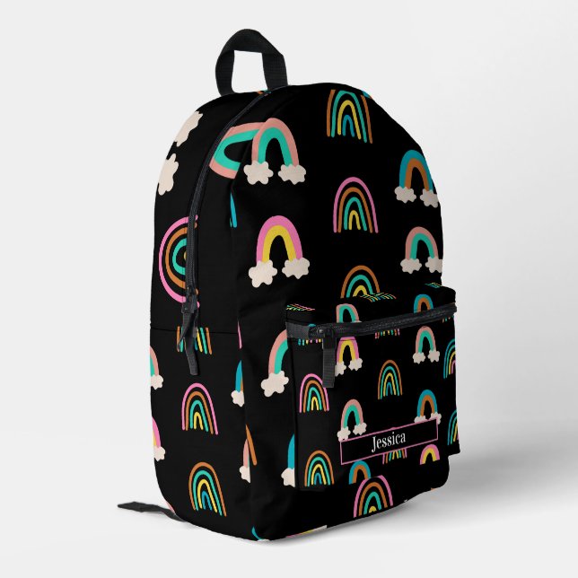 Modernes Regenbogenmuster - individueller Name Bedruckter Rucksack (Rückseitige Ecke links)