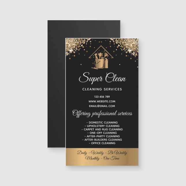 Modernes ReinigungsHouse Sparkling Gold Glitzer Magnetkarte (Vorne/Hinten)