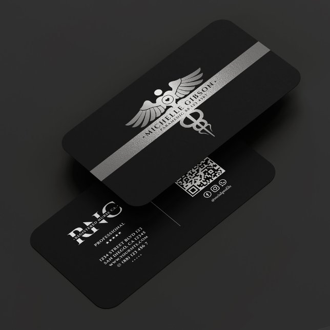 Modernes Reisemagazin Caduceus Black Silver Visitenkarte (Modern Travel Nurse Caduceus Black Silver Business Card
☆★
☆★
☆★
☆★
☆★
(35653)
 | 
)