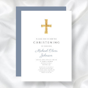Modernes religiöses Cross Dusty Blue Christening Einladung
