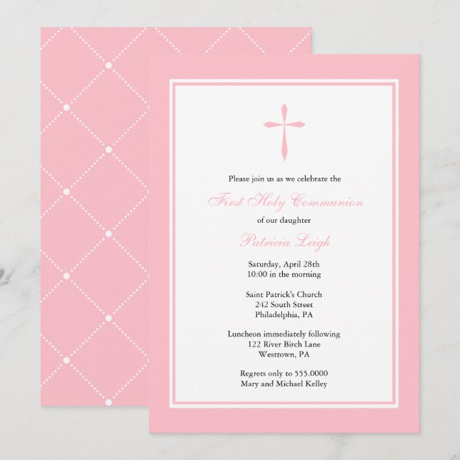 Modernes religiöses Kreuz, rosa Einladung (Vorne/Hinten)