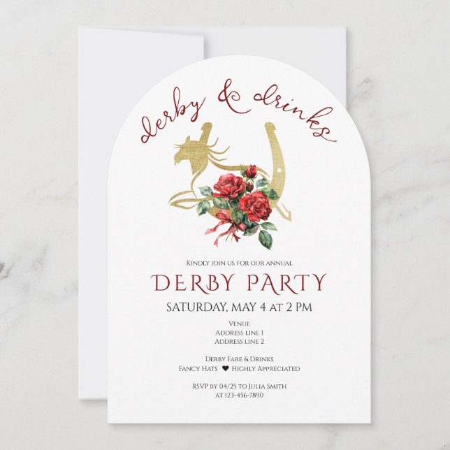 Modernes Rennpferd Derby & Drinks Party Reittiere Einladung (Vorderseite)