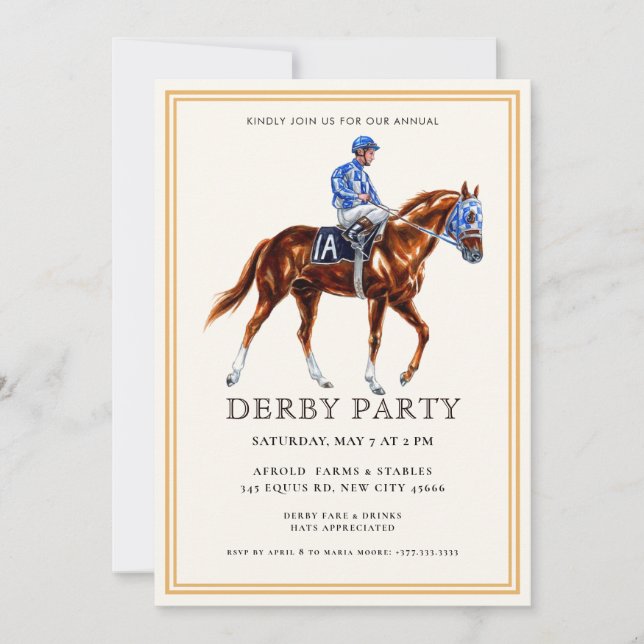 Modernes Rennpferd Derby Party Reitsporn Einladung (Vorderseite)