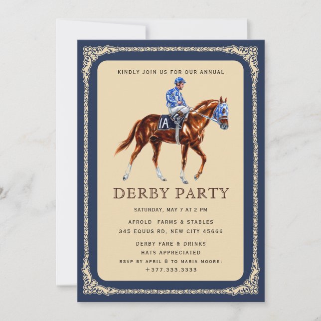Modernes Rennpferd Derby Party Reitsporn Einladung (Vorderseite)