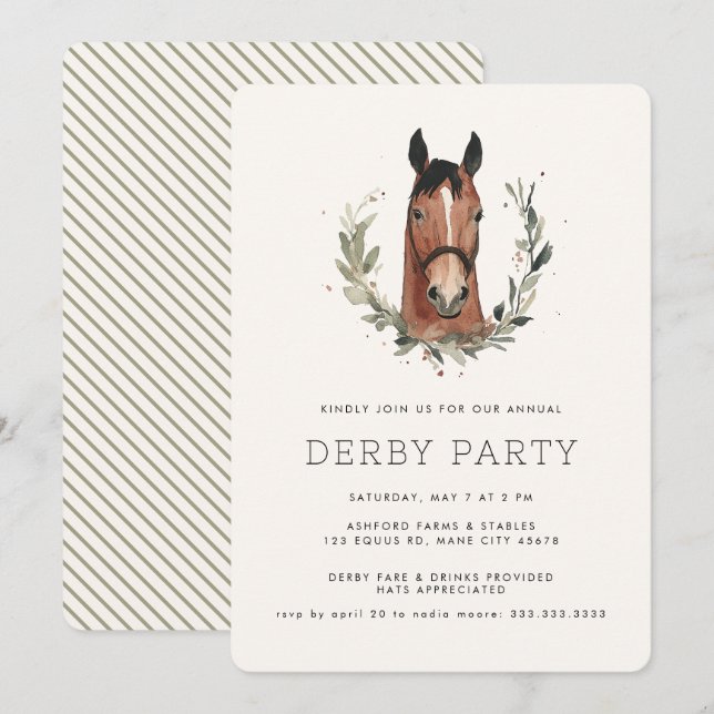 Modernes Rennpferd Derby Party Reitsport Einladung (Vorne/Hinten)