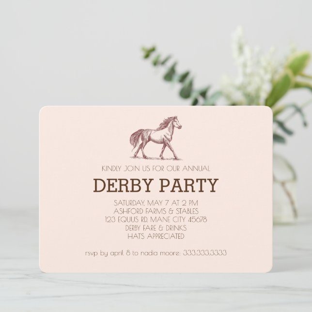 Modernes Rennpferd Derby Party Reitsport Einladung (Stehend Vorderseite)